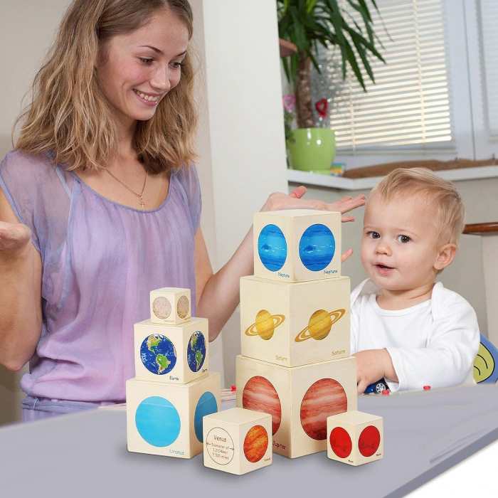 Turn Montessori din lemn 8 cuburi Planete, multicolor [6]