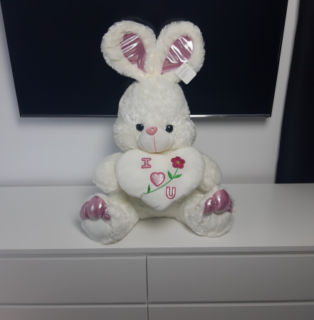 Iepuras de plus cu Inima, 75 cm, Alb, Toyska [1]