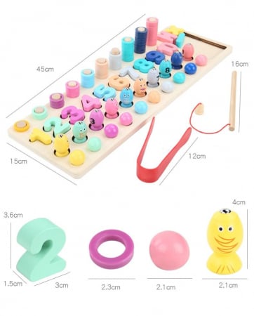 Jucarie 4 in 1 cu turnuri, cercuri, cifre, pescuit si bile [5]