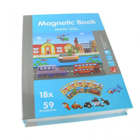 Jocuri puzzle - Joc educativ Carte magnetica Traffic Spell, 77 piese, albastru