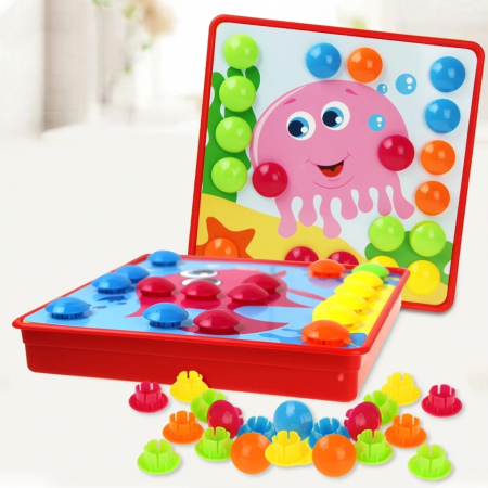 Joc creativ mozaic Genius Art, Animale Marine, 12 cartonase, 35 de butoni, Toyska [1]