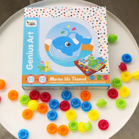 Joc creativ mozaic Genius Art, Animale Marine, 12 cartonase, 35 de butoni, Toyska [4]