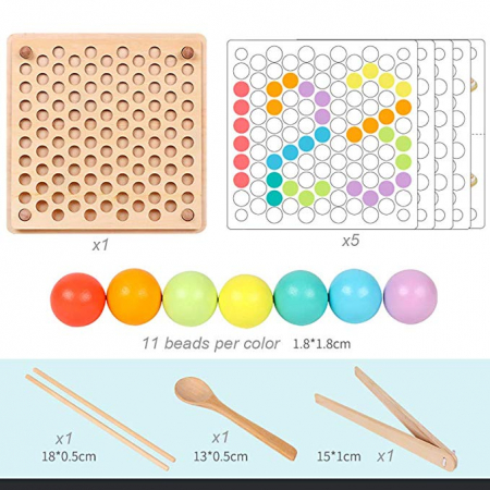 Joc Montessori de indemanare si asociere culori cu bile din lemn, multicolor [4]