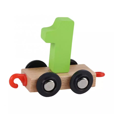Tren din lemn cu vagoane cifre de la 0 la 9, multicolor [4]