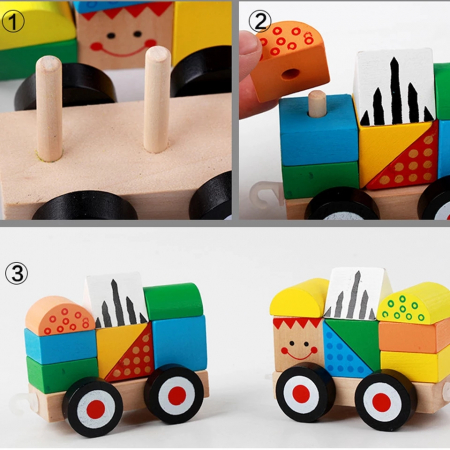 Trenulet lemn Montessori stivuire cuburi, Toyska [0]