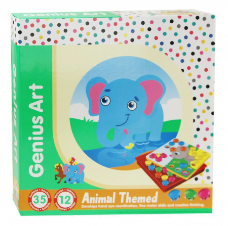 Joc creativ mozaic Genius Art, Animale, 12 cartonase, 35 de butoni, Toyska [0]