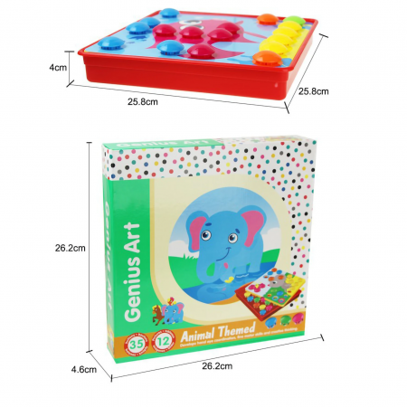 Joc creativ mozaic Genius Art, Animale, 12 cartonase, 35 de butoni, Toyska [2]