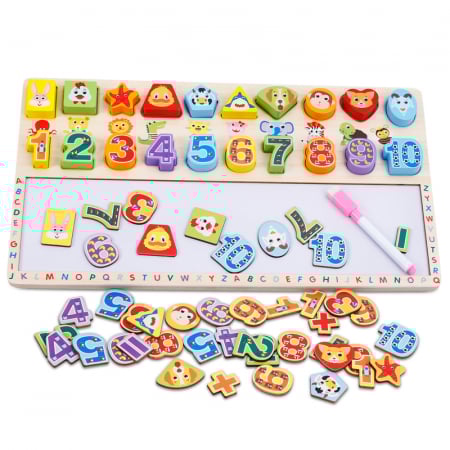 Tablite educative - Tabla educativa Montessori 3 in 1 cu Cifre si Forme, 40 x 23 cm, multicolor