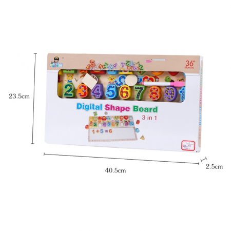 Tabla educativa Montessori 3 in 1 cu Cifre si Forme, 40 x 23 cm, multicolor [4]