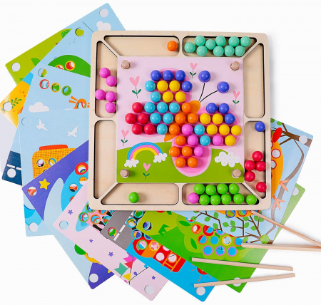 Joc Mozaic cu bile din lemn, indemanare si asociere culori, Toyska [2]