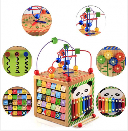 Cub din lemn educativ 6 in 1 activitati Busy Beads Panda, Toyska [1]