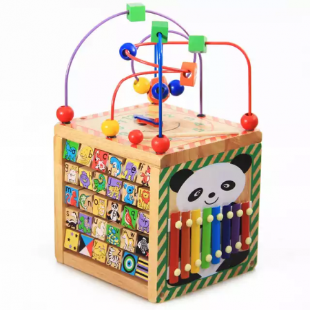 Cub din lemn educativ 6 in 1 activitati Busy Beads Panda, Toyska [0]