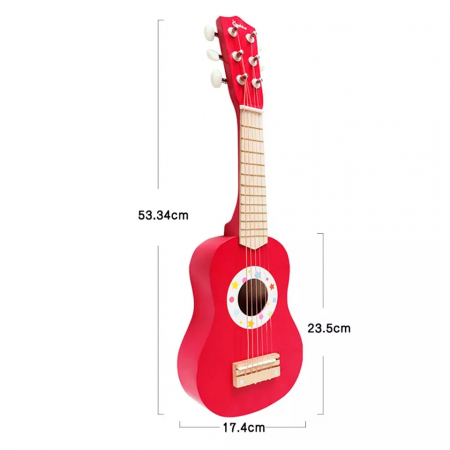 Chitara clasica din lemn de jucarie, 53 cm, Rosu [3]