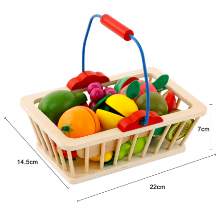 Cos din lemn cu alimente de feliat cu magnet, 16 piese - joc de rol [2]