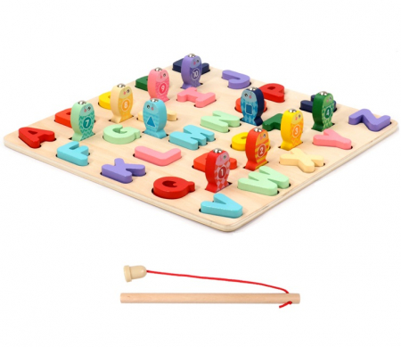 Puzzle 3D lemn Litere si joc pescuit 2 in 1 [1]