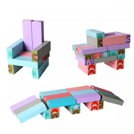 Joc Jenga din lemn cu Animale, 54 piese [1]