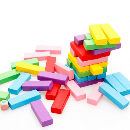 Cuburi Lemn Jenga Turnul Instabil Colorate, 48 piese, multicolor [3]