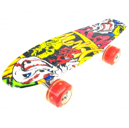 Penny Board Graffiti cu roti luminoase LED, 42 cm, Rosu, Toyska [0]