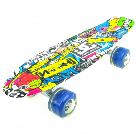 Penny Board Graffiti cu roti luminoase LED, 42 cm, Albastru, Toyska [2]