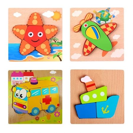 Set 4 Puzzle Incastru din lemn 3D, model A [0]