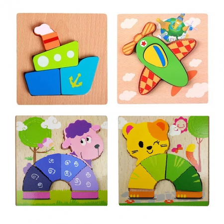 Set 4 Puzzle Incastru din lemn 3D, model E [0]