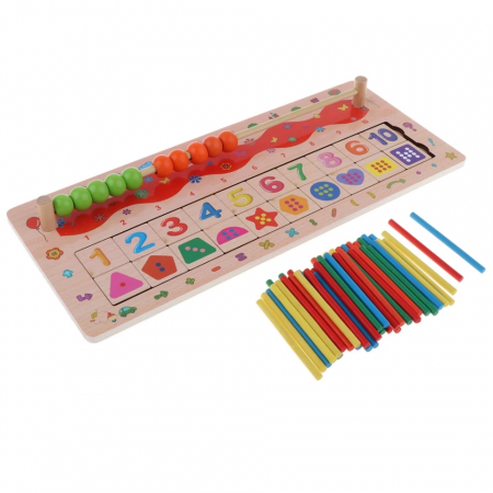 Jucarii Montessori din lemn - Jucarie educativa din lemn, multicolora cu numere si operatiuni