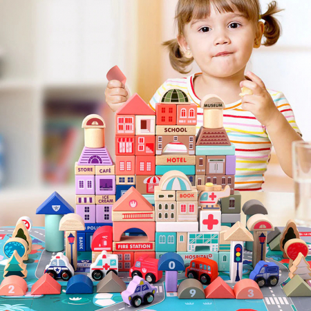 Set cuburi lemn Oraselul City Blocks, 115 piese