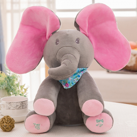 Jucarie interactiva Elefant Peek a Boo, 30 cm, gri/roz [2]