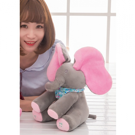 Jucarie interactiva Elefant Peek a Boo, 30 cm, gri/roz [1]