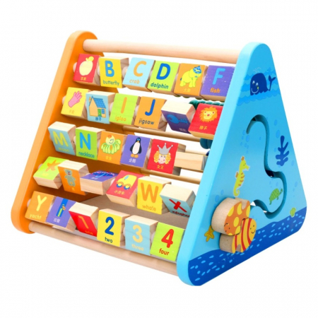 Centru de activitati 5 in 1 din lemn Piramida, Numaratoare, multicolor