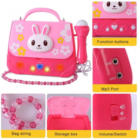 Microfon de jucarie portabil cu gentuta Boombox, roz [3]