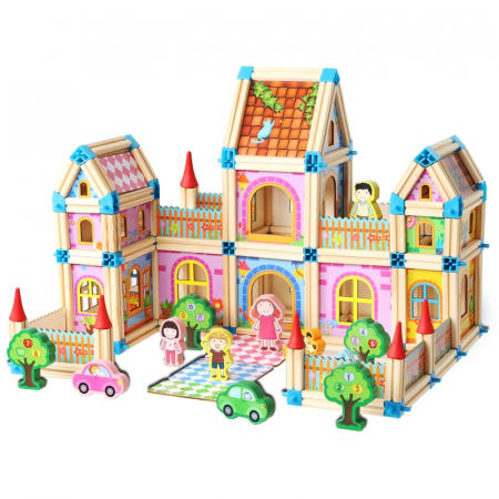 Jocuri de constructie - Set de constructie din lemn Micul Arhitect, 268 piese, multicolor