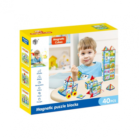 Joc constructiI magnetice si puzzle Magnetic Cubes, 40 piese, multicolor [0]