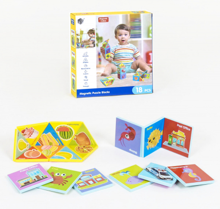 Joc constructiI magnetice si puzzle Magnetic Cubes, 18 piese, multicolor [1]