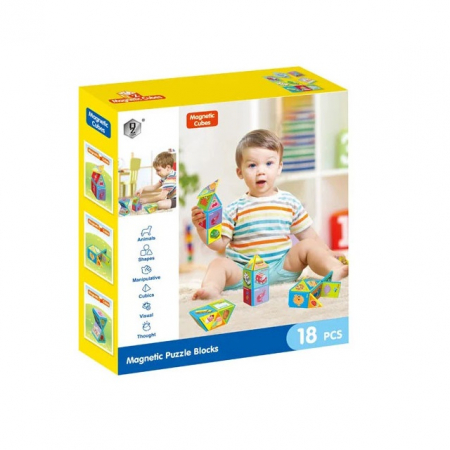 Joc constructiI magnetice si puzzle Magnetic Cubes, 18 piese, multicolor [0]