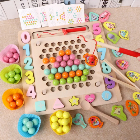 Joc Montessori de indemanare Fishing Beads 4 in 1, multicolor [0]