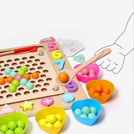 Joc Montessori de indemanare Fishing Beads 4 in 1, multicolor [3]