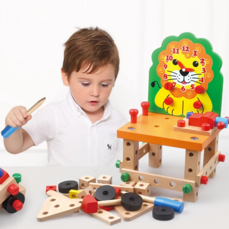 Scaun Montessori din lemn cu diferite modele de asamblare, multicolor [2]
