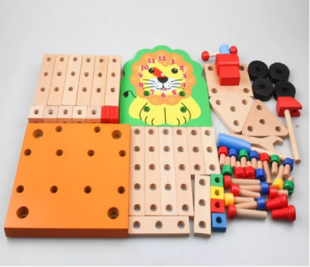 Scaun Montessori din lemn cu diferite modele de asamblare, multicolor [5]