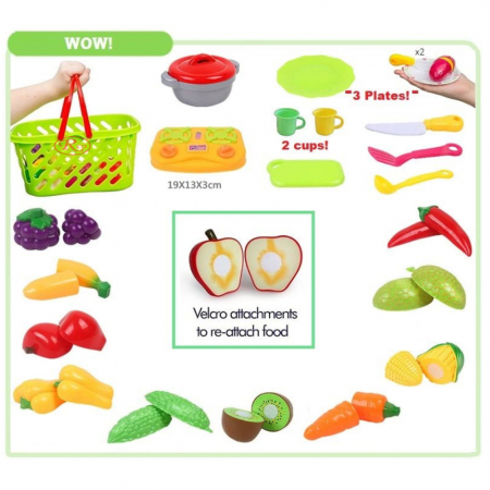 Set jucarii pentru copii cos cu fructe si legume de taiat, Super Market, 20 piese [2]