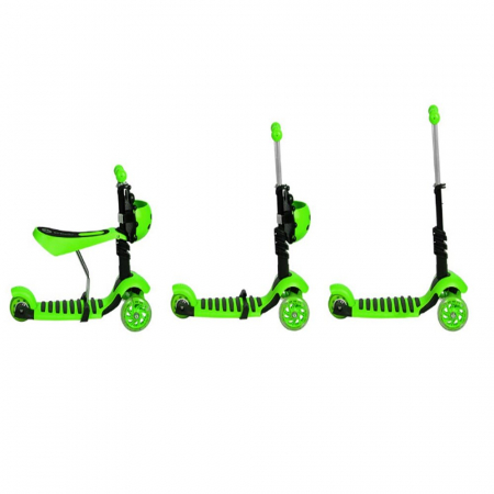 Trotineta 3 in 1 cu cosulet si roti cu lumini, verde [2]