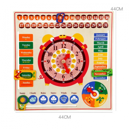 Jucarie educativa din lemn Montessori ,calendar, ceas, anotimpuri, lunile anului, Multicolor [1]