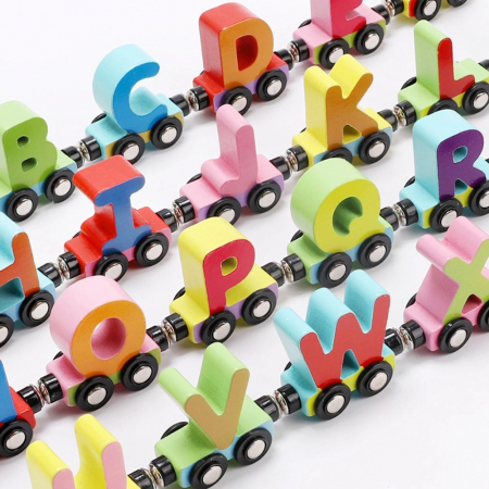 Trenulet din lemn cu vagoane magnetice, literele alfabetului, multicolor [1]
