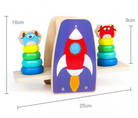 Balanta din lemn Aerospace Jenga cu cerculete colorate, multicolor [4]