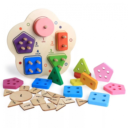 Sortator Montessori 5 coloane forme geometrice si cifre, multicolor [5]