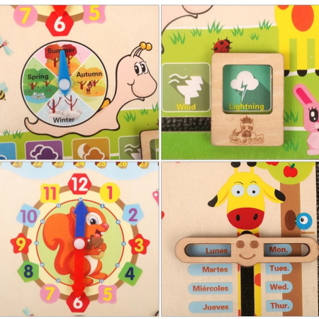 Jucarie educativa din lemn Montessori ,calendar, ceas, anotimpuri lunile anului, multicolor [4]