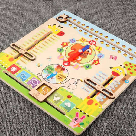 Jucarie educativa din lemn Montessori ,calendar, ceas, anotimpuri lunile anului, multicolor [2]