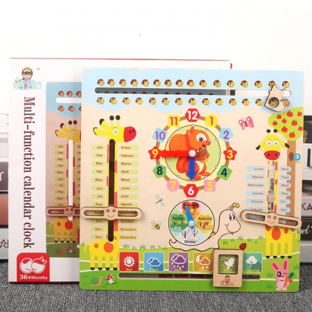 Jucarie educativa din lemn Montessori ,calendar, ceas, anotimpuri lunile anului, multicolor [1]