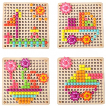 Joc Educativ de creatie Fun Mushroom din lemn cu pini peg, multicolor, 89 piese [3]