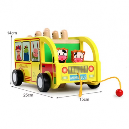 Autobuz de tras, din lemn, cu ciocanel si animale, multicolor [2]